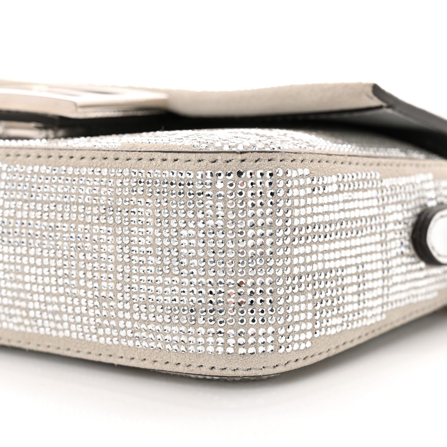 Crystal Vitello Laminato FF Mini Baguette Crystal Argento