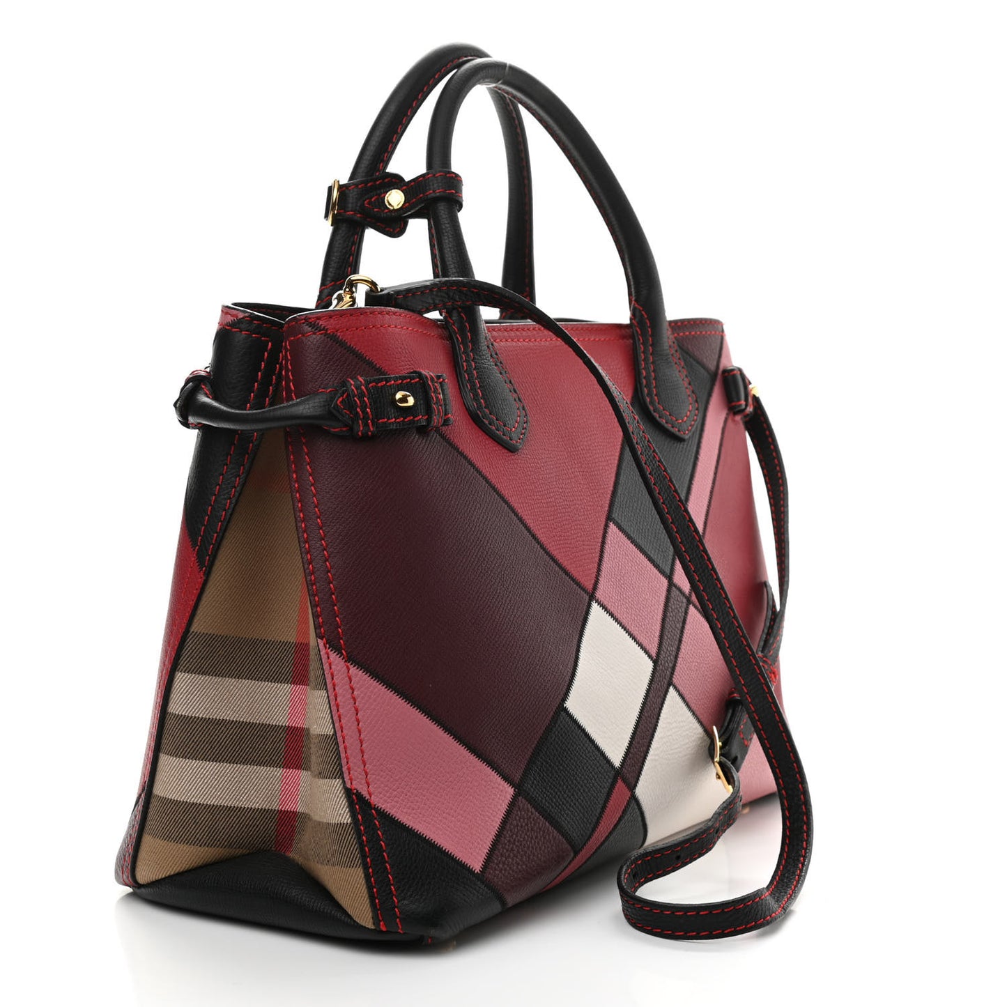 Grainy Calfskin Patchwork Medium Banner Tote Red Multicolor