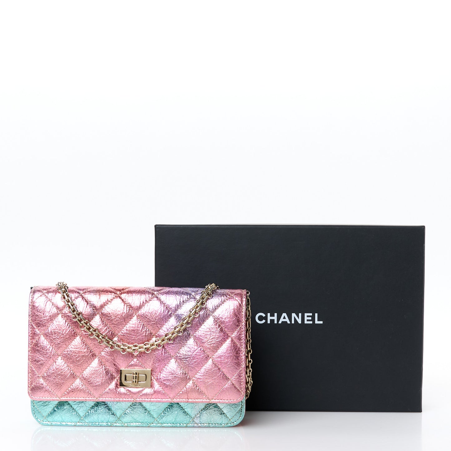 Metallic Goatskin Quilted 2.55 Reissue Wallet on Chain WOC Multicolor