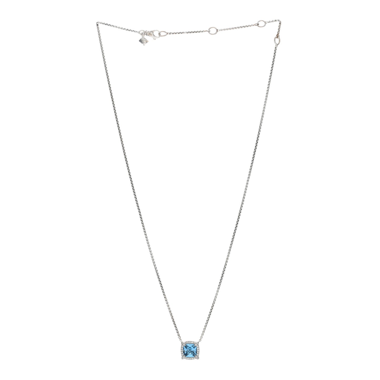 Sterling SIlver Diamond Blue Topaz 7mm Petite Chatelaine Pave Bezel Pendant Necklace
