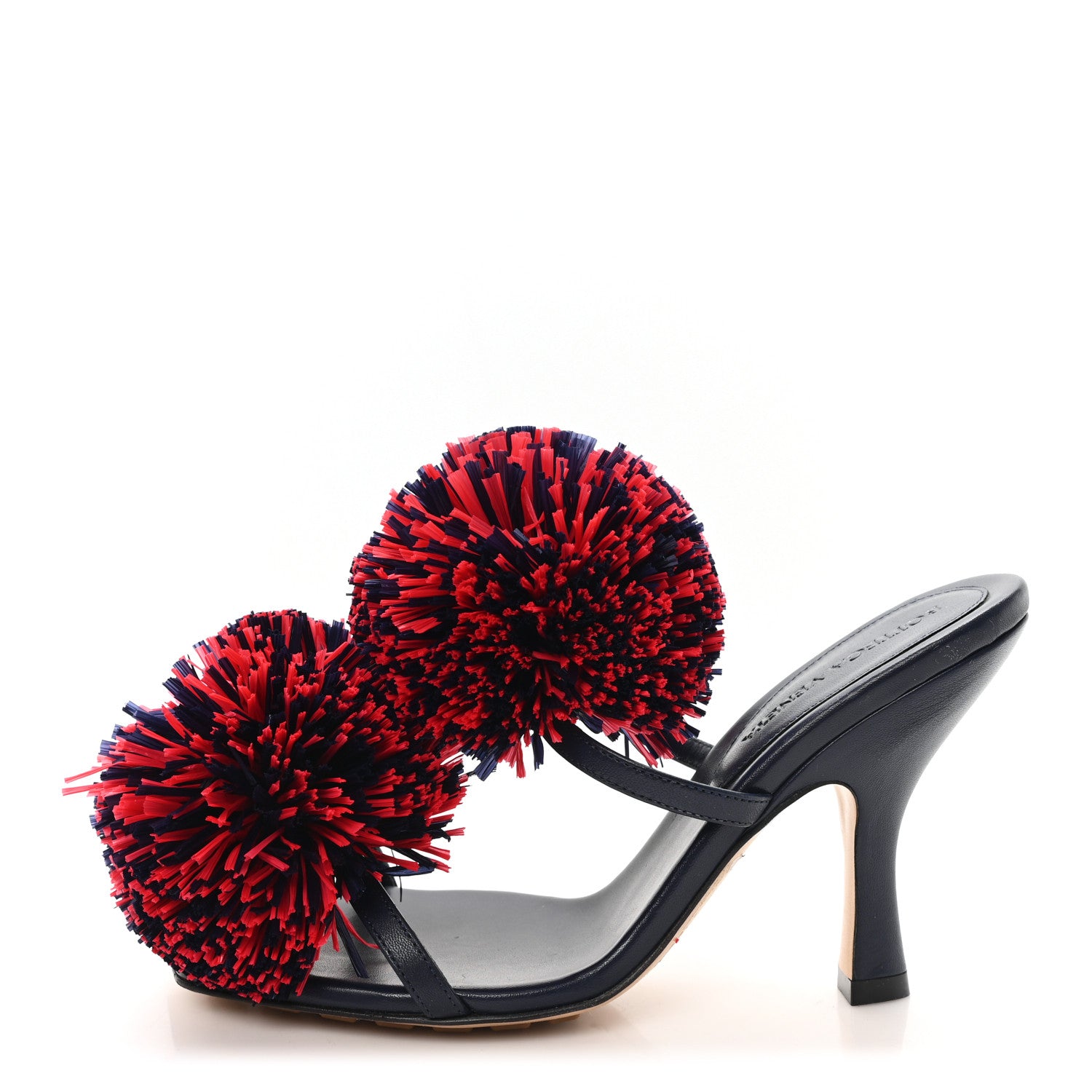 Bottega Veneta Calfskin Pom Slide Sandals 36 Navy Red 1777920