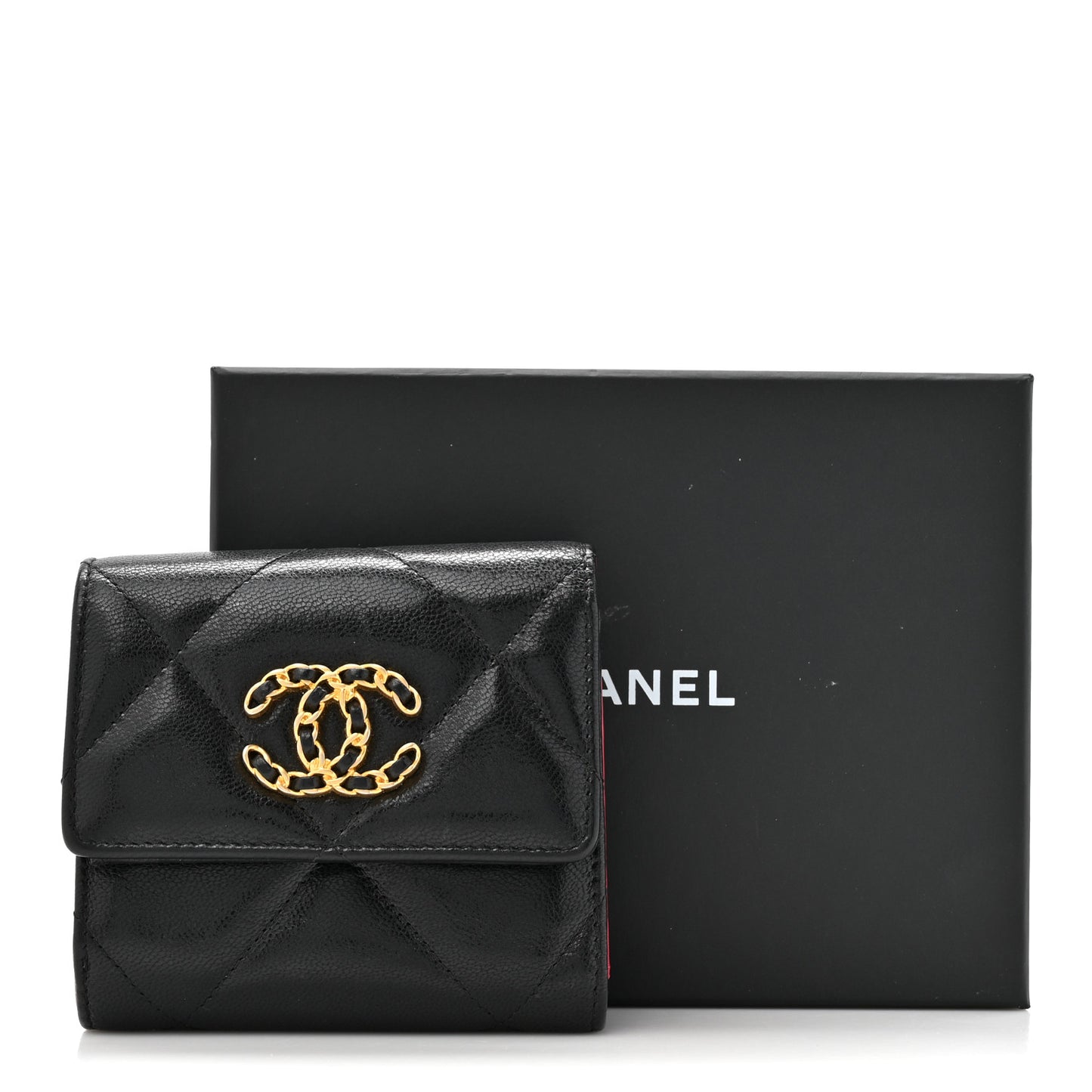 Goatskin Quilted Chanel 19 Small Flap Wallet Black