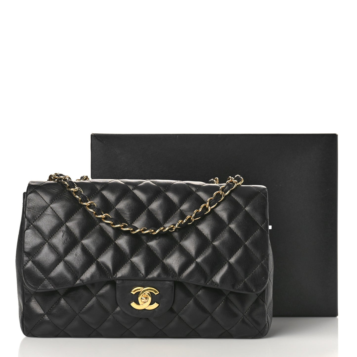 Lambskin Quilted Jumbo Single Flap Black