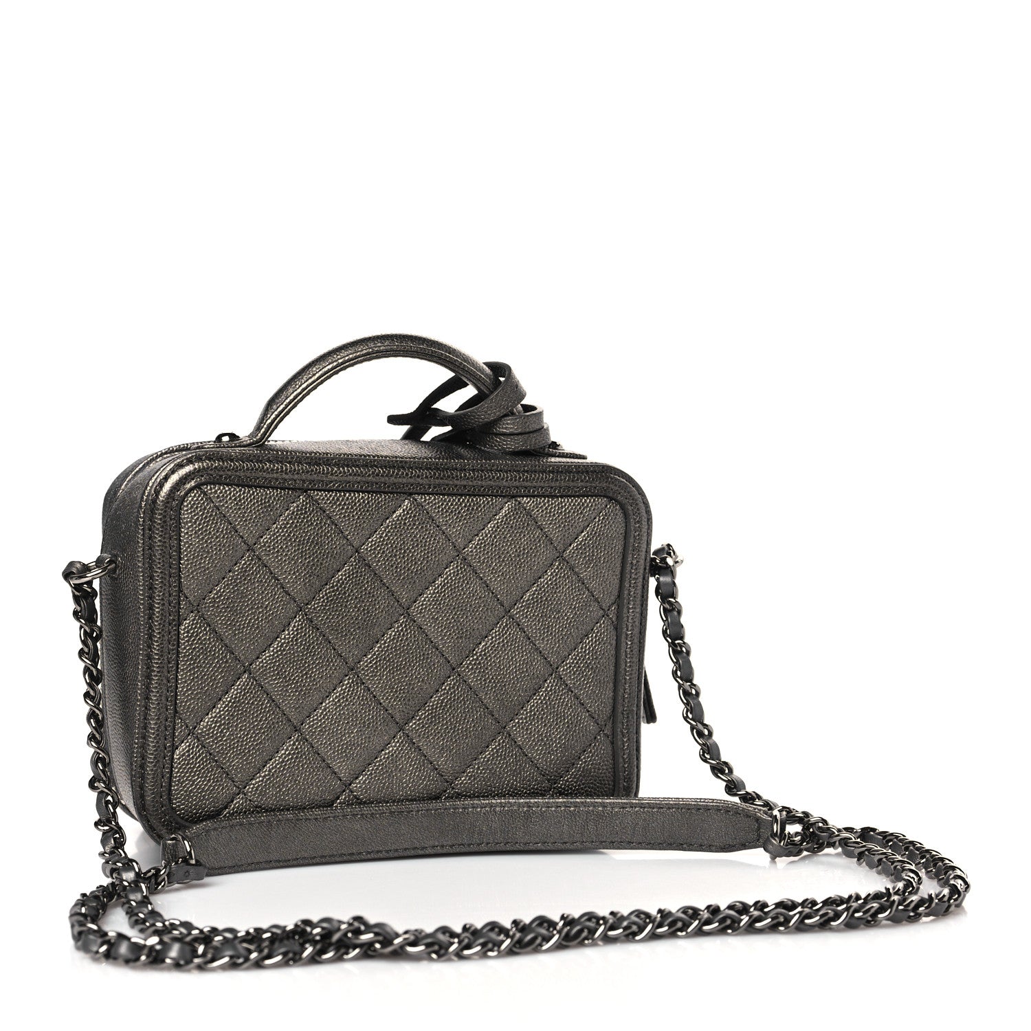 Chanel Caviar Quilted Small CC Filigree Vanity Case Dark Grey 3 of 9
