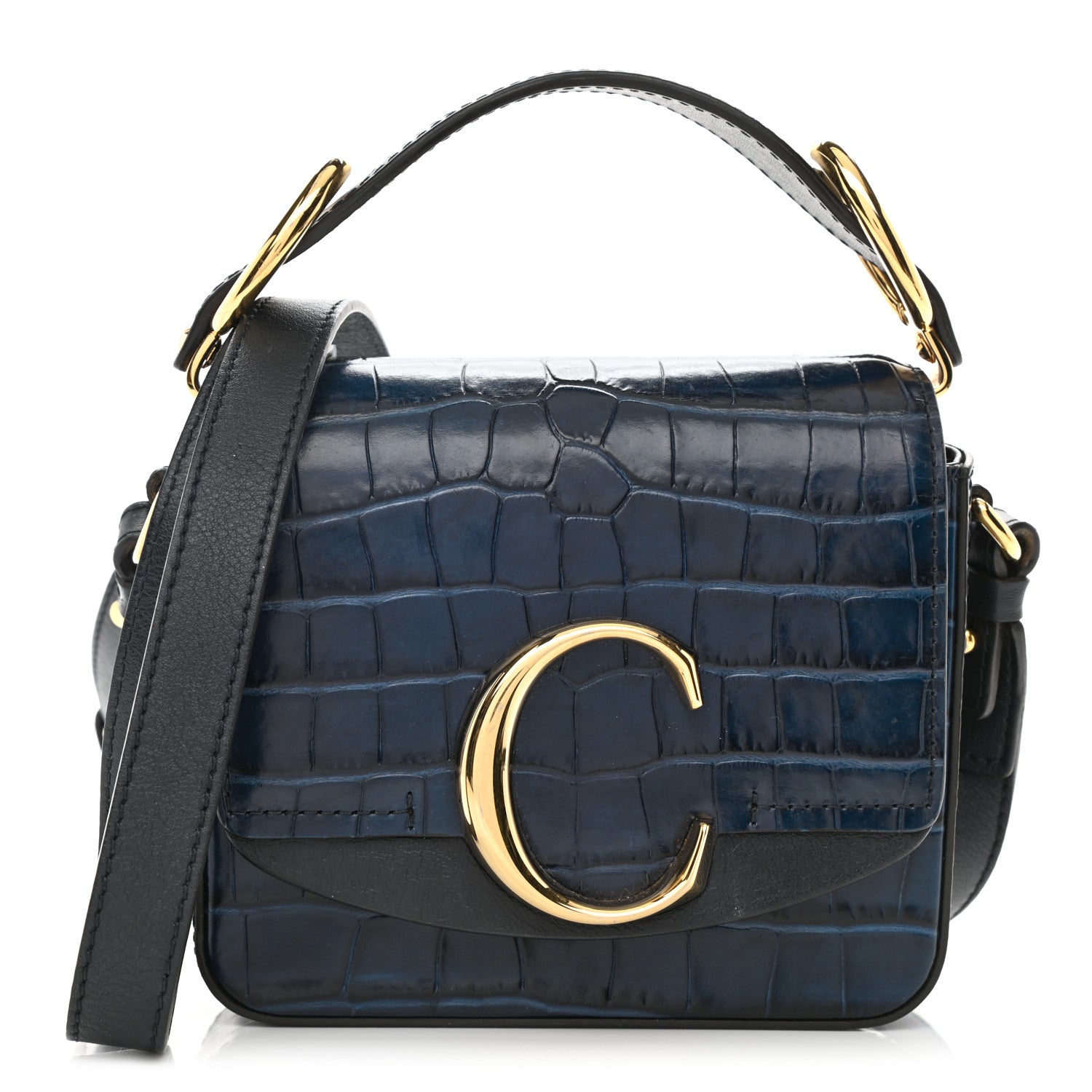 Chloe Calfskin Crocodile Embossed Mini C Double Carry Full Blue 1 of 8