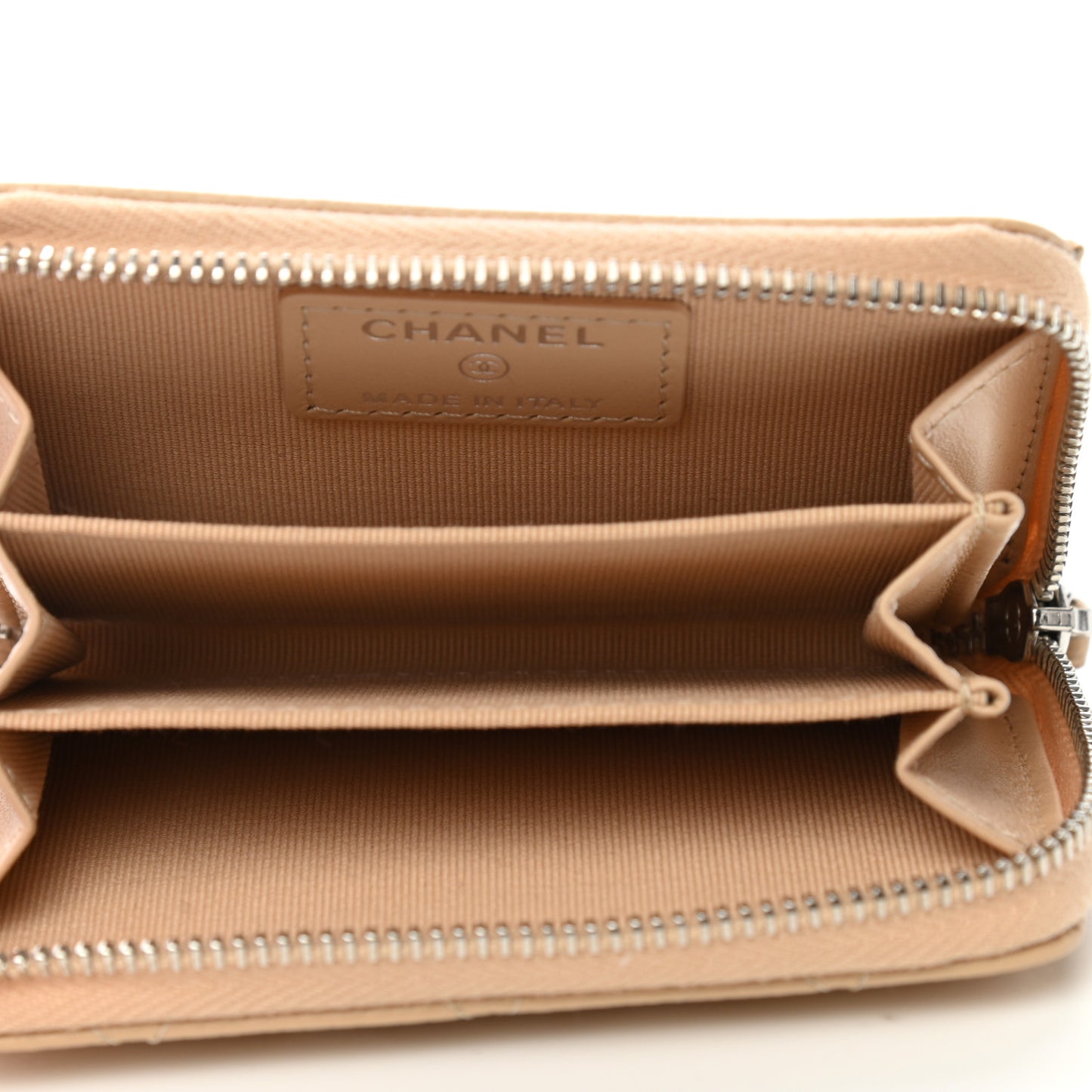 Caviar Quilted Zip Around Coin Purse Beige