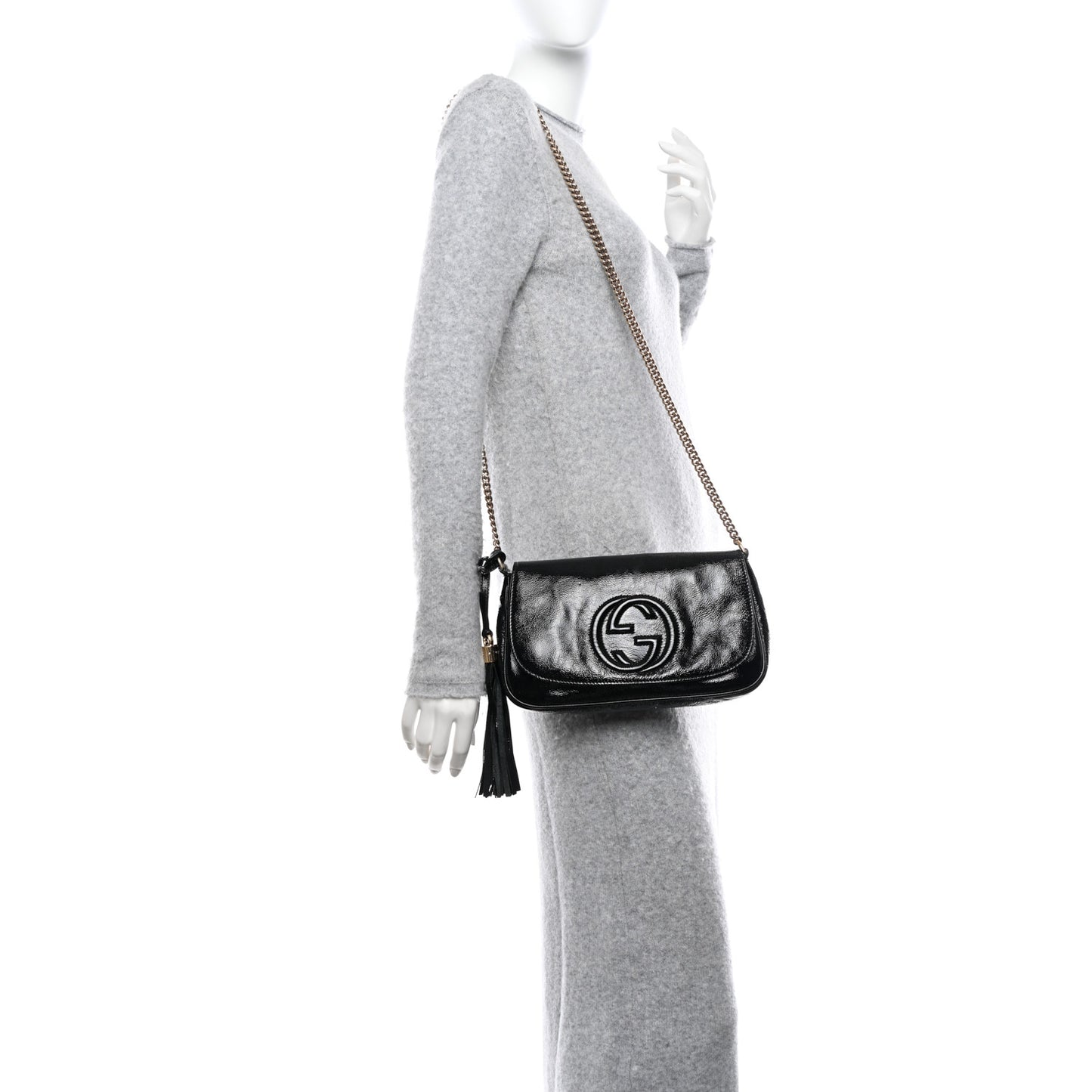 Patent Medium Soho Flap Crossbody Black