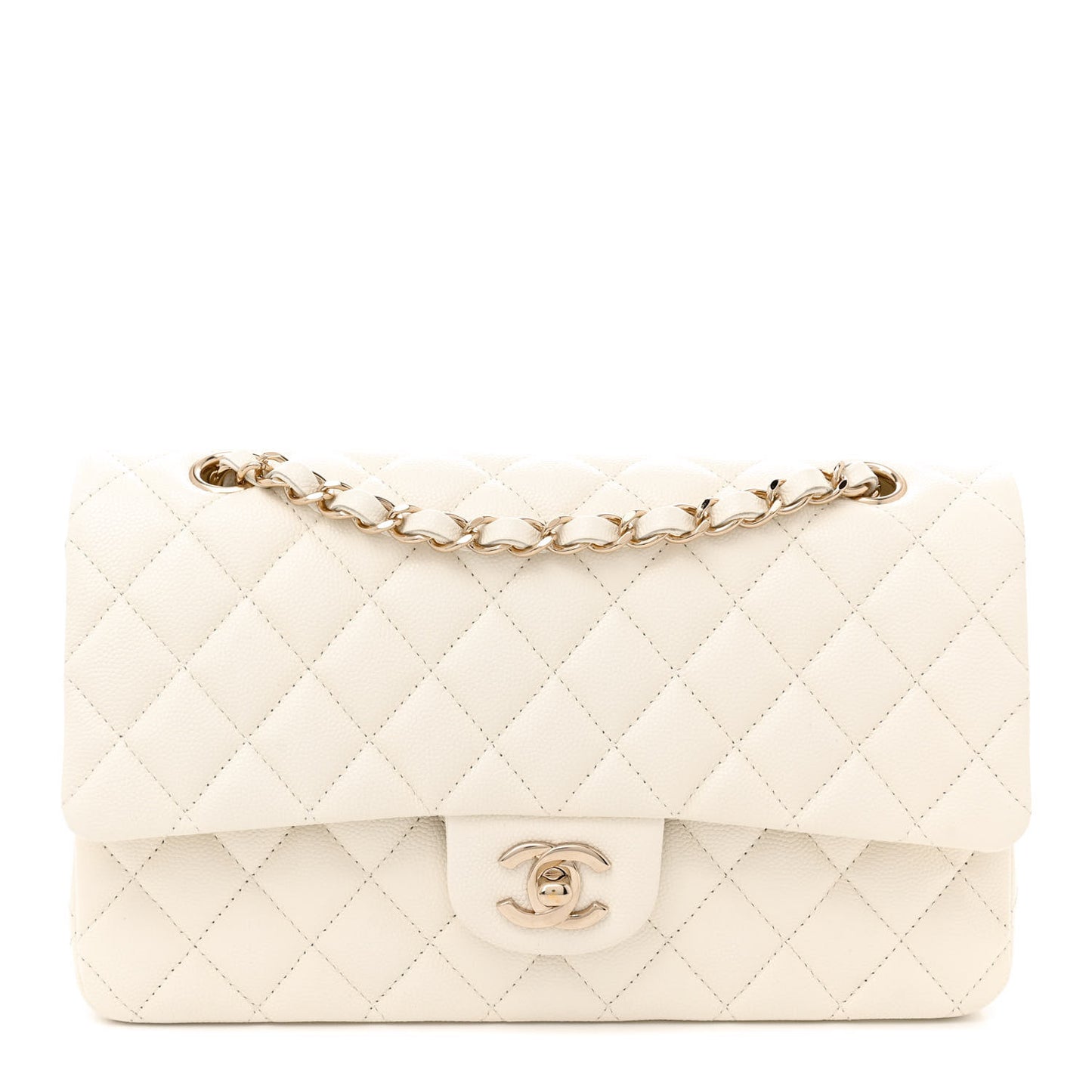 Caviar Quilted Medium Double Flap White