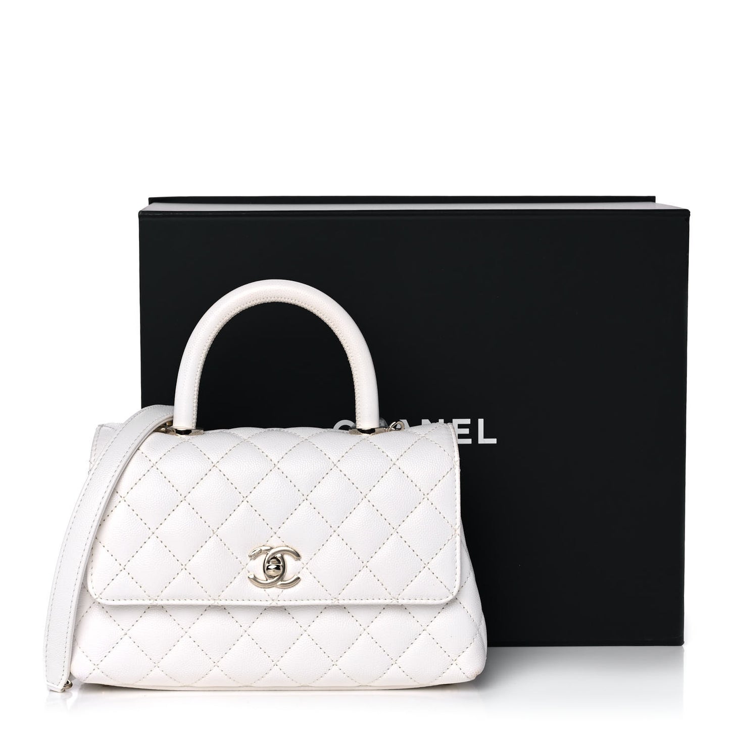 Caviar Quilted Mini Coco Handle Flap White