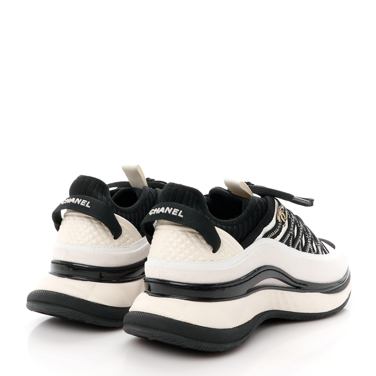 Fabric Suede Calfskin Sneakers 37 White Black