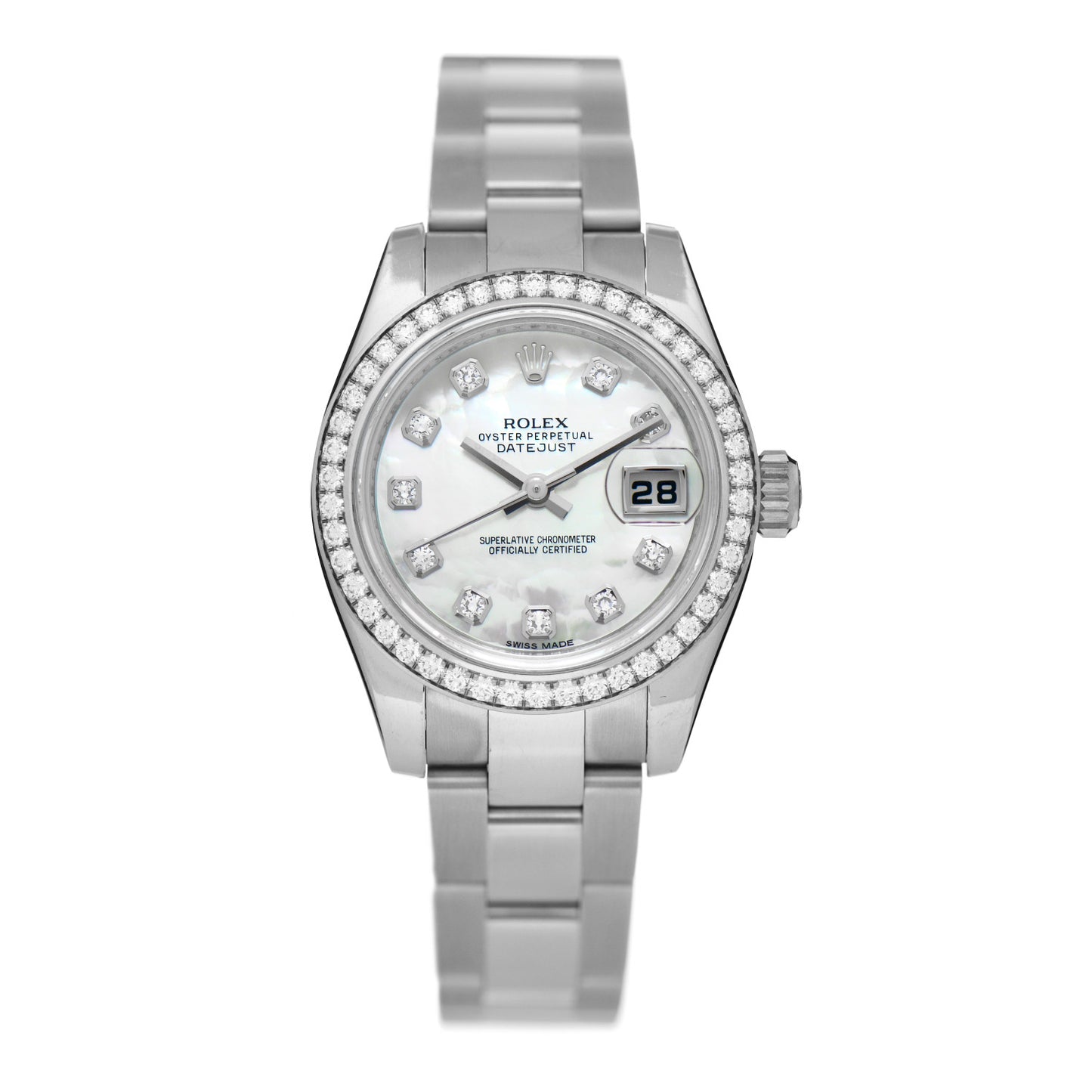 Stainless Steel 18K White Gold Diamond Mother of Pearl 26mm Oyster Perpetual Datejust Watch 179384