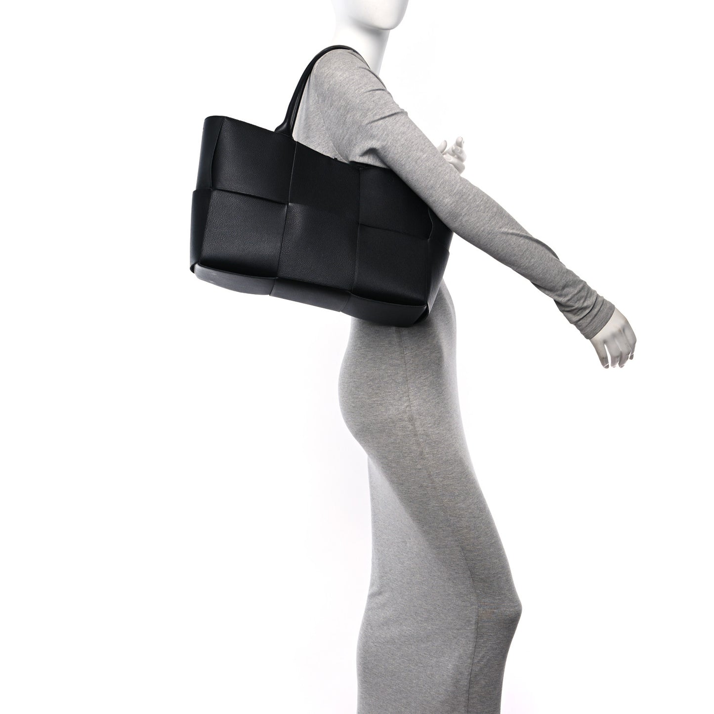 Grained Calfskin Intrecciato Small Arco Tote Black