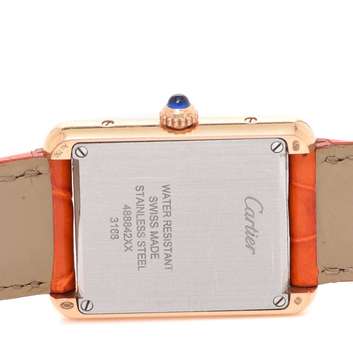 Stainless Steel 18K Yellow Gold Alligator 24mm Tank Solo Quartz Watch Orange