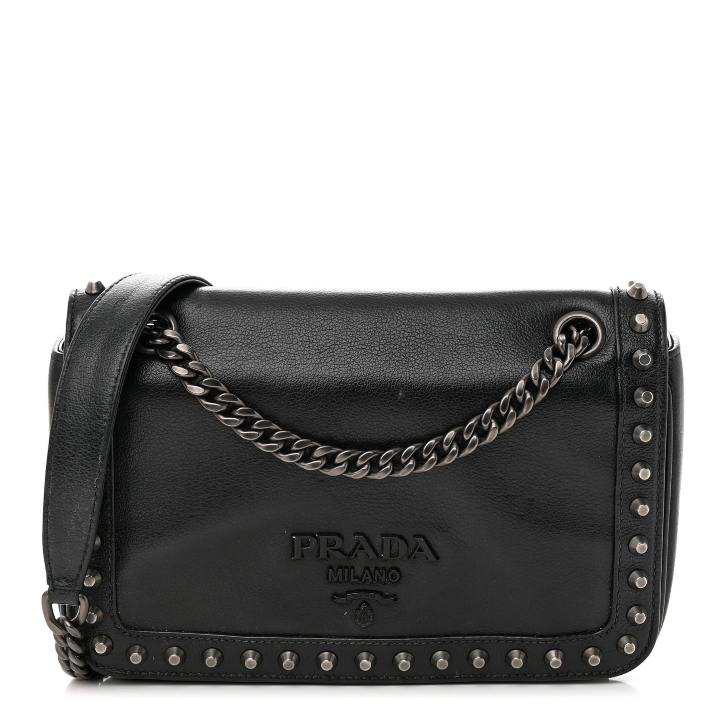 Glace Calfskin Studded Crossbody Black