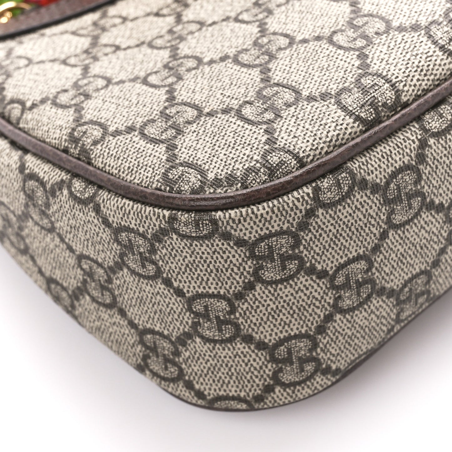 GG Supreme Monogram Textured Dollar Calfskin Web Small Ophidia GG Handbag Beige Ebony New Acero