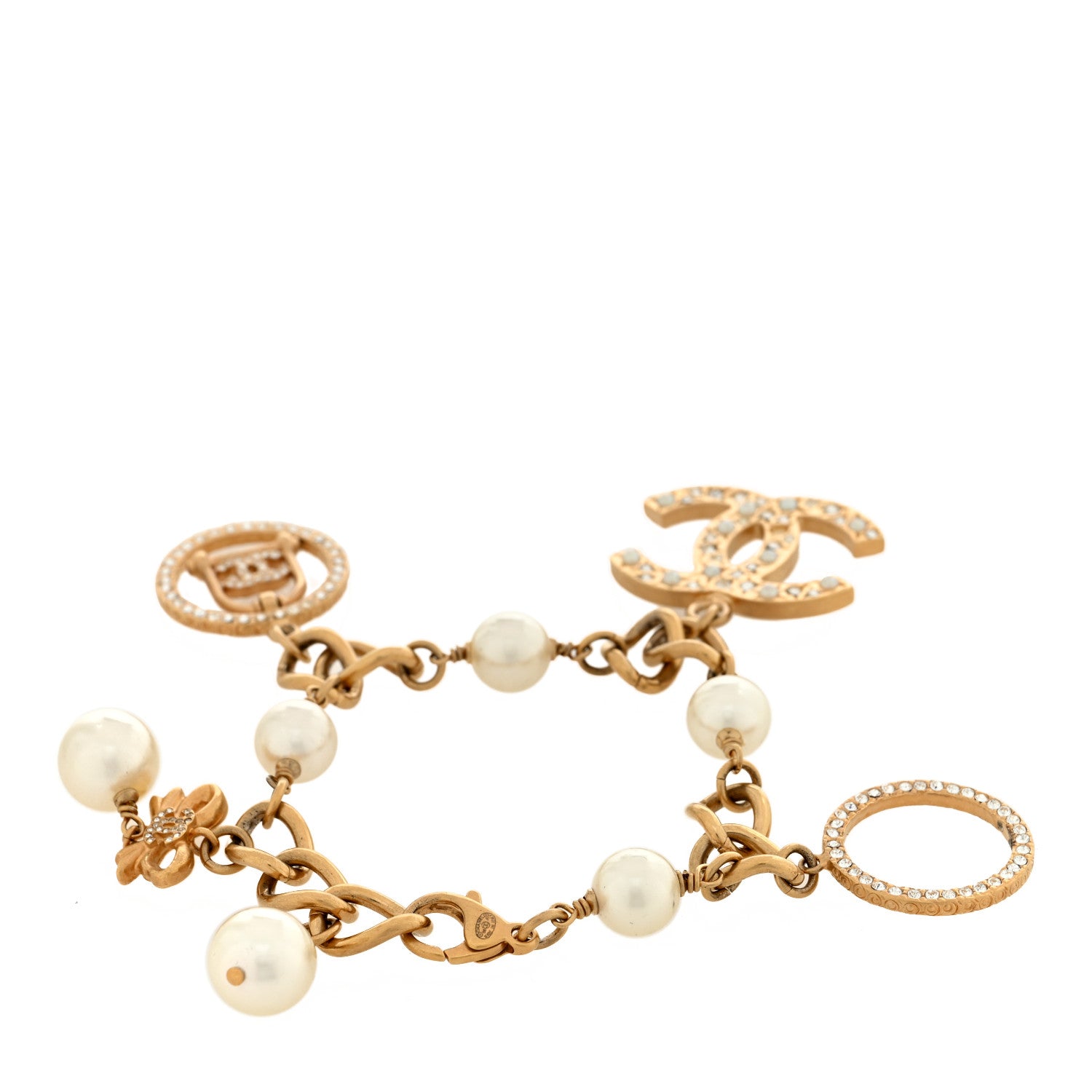 Chanel Crystal Pearl CC Charm Bracelet Gold 3 of 4