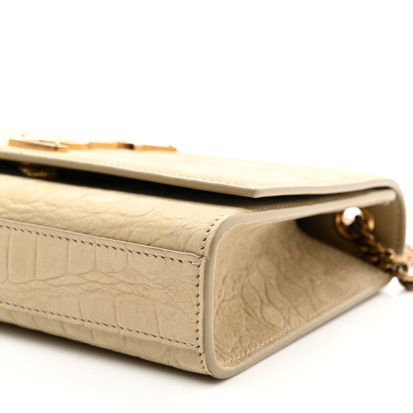 Crocodile Embossed Nubuck Small Monogram Kate Satchel Nougat Beige