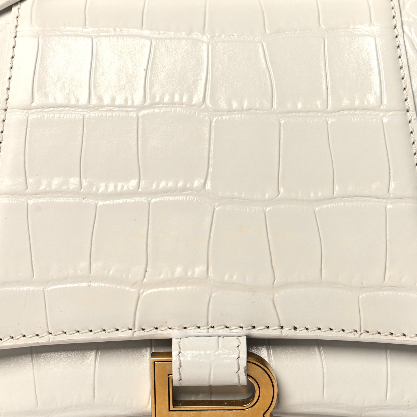 Shiny Calfskin Crocodile Embossed Small Hourglass Top Handle Bag White
