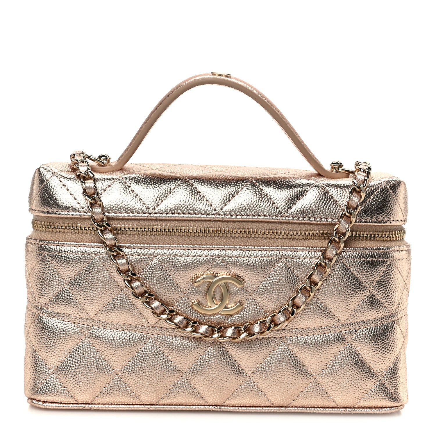 Chanel Metallic Caviar Quilted Trendy Handle Slim Vanity Copper