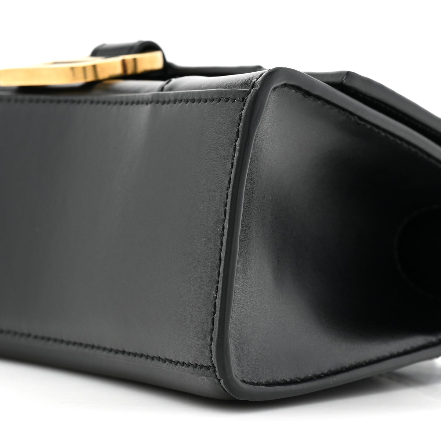 Shiny Box Calfskin Hourglass Top Handle Bag XS Black