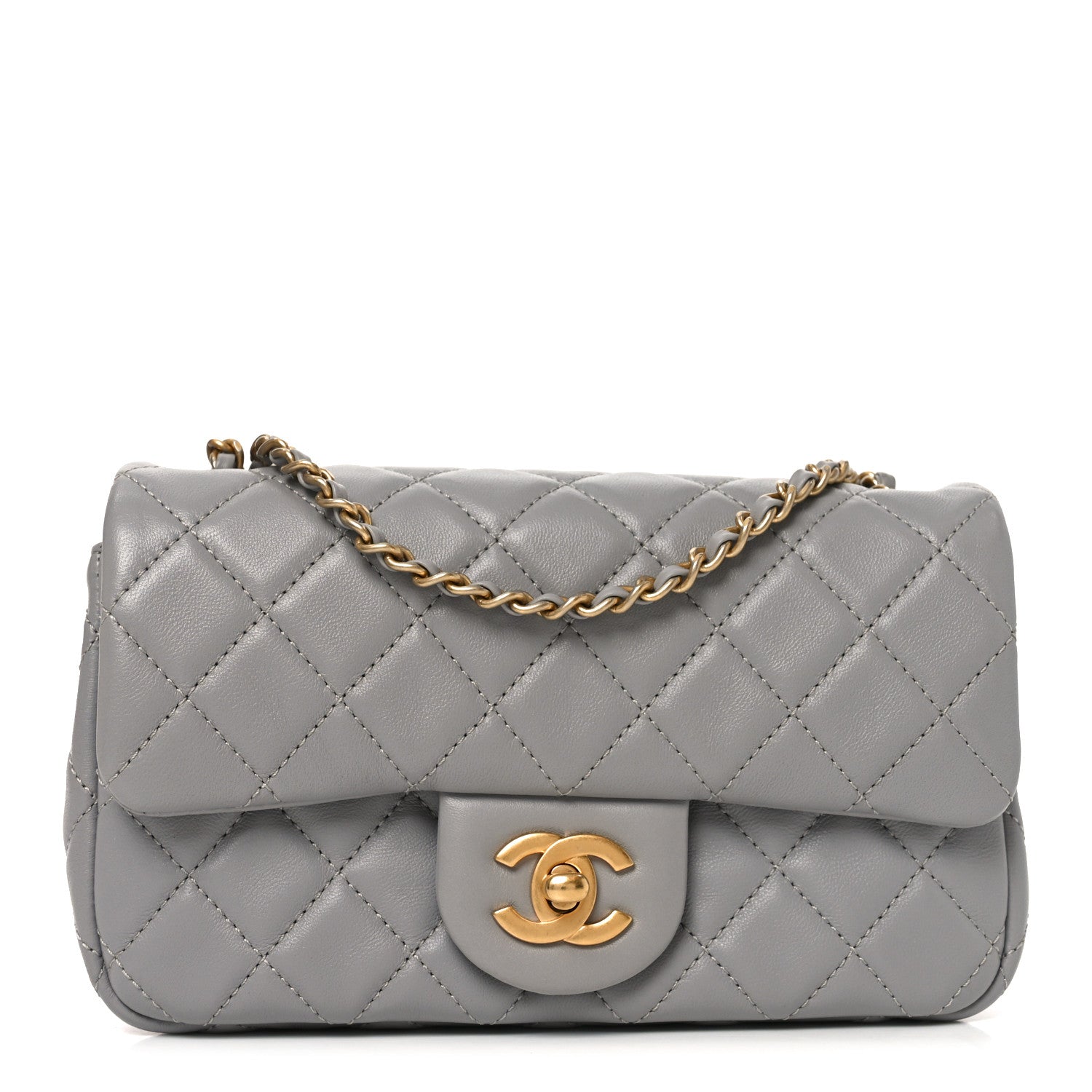 Chanel Lambskin Quilted Mini Rectangular Pearl Crush Flap Grey