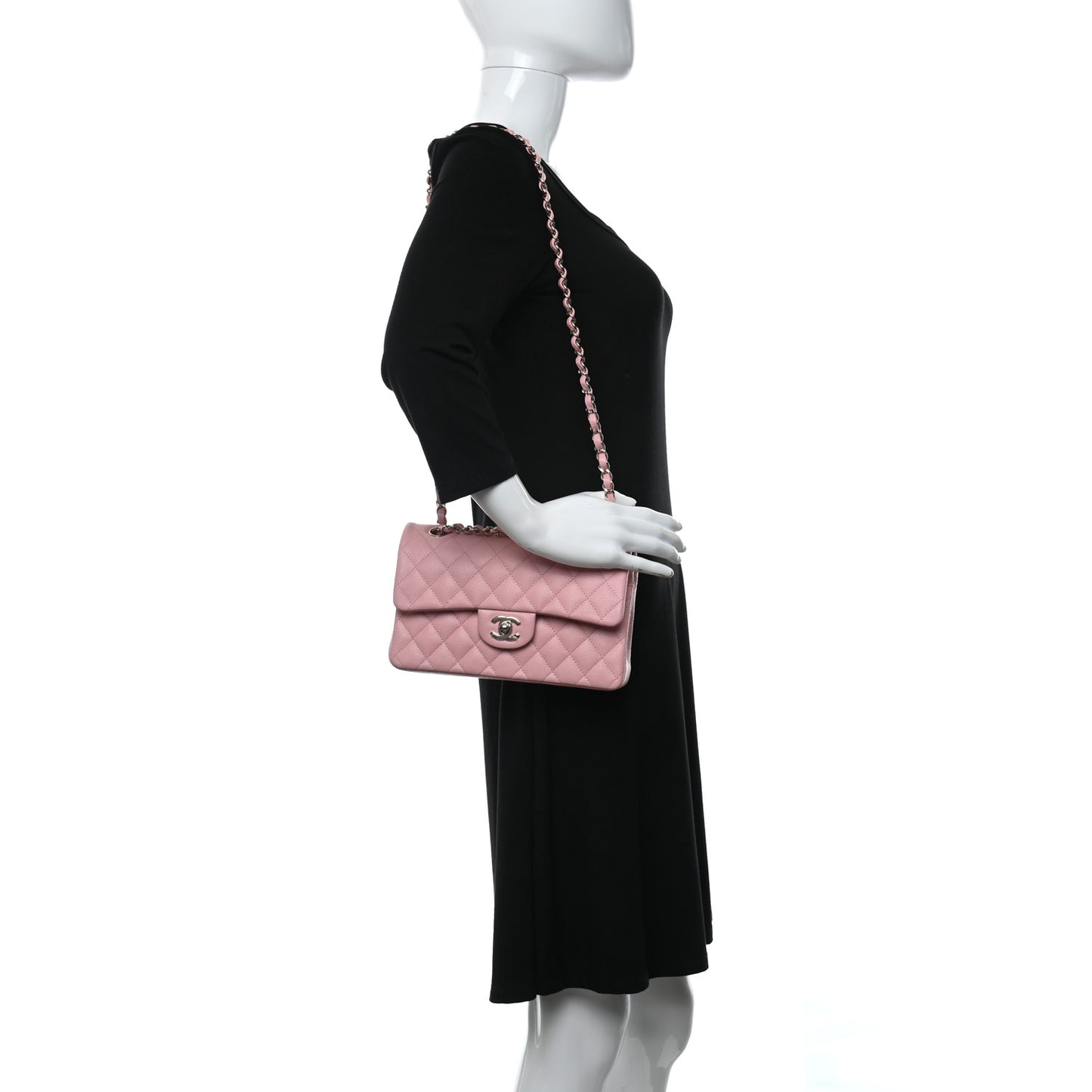 Caviar Quilted Small Double Flap Pink