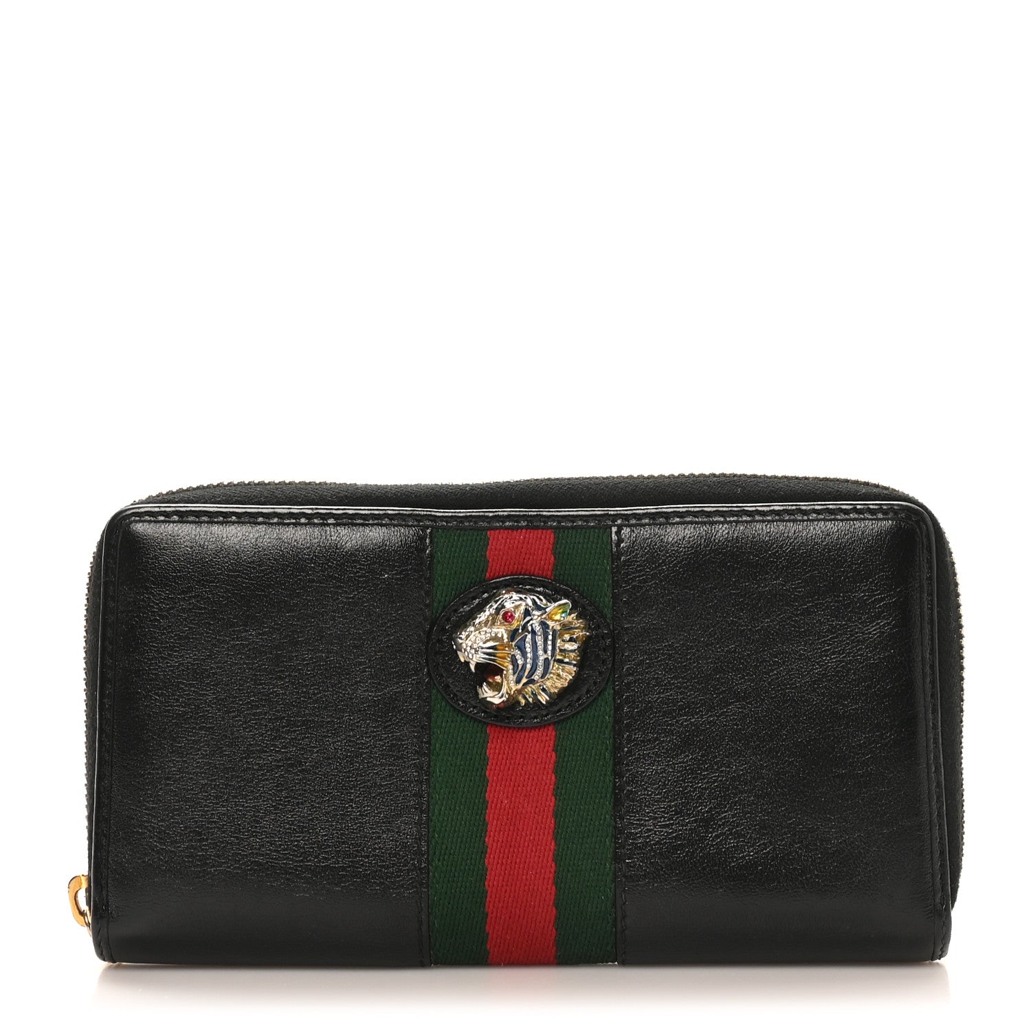 Gucci Calfskin Web Rajah Zip Around Wallet Black 1842126