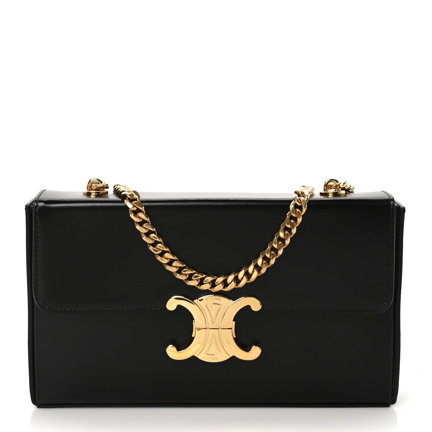 Shiny Calfskin Triomphe Chain Box Bag Black