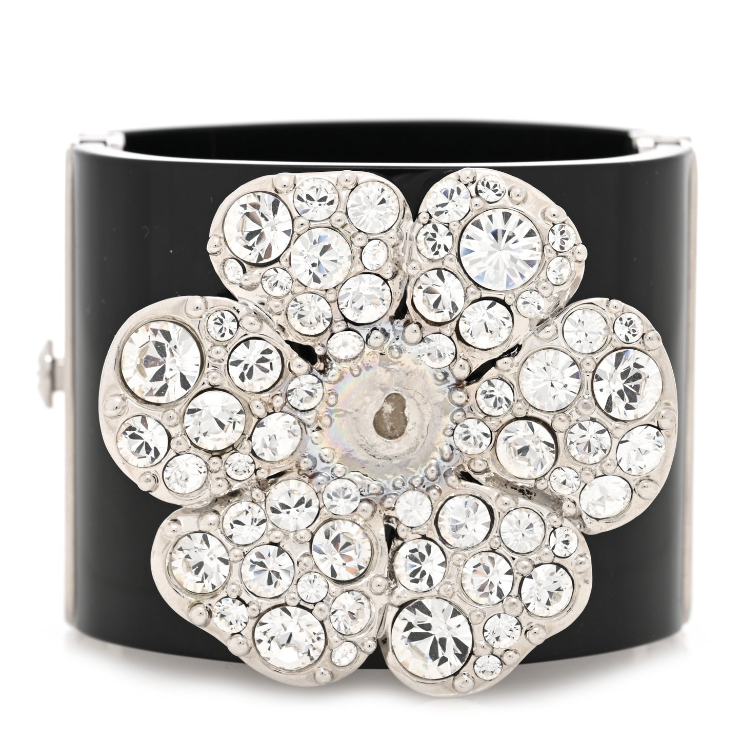 Resin Swarovski Crystal Camellia CC Cuff Black Silver