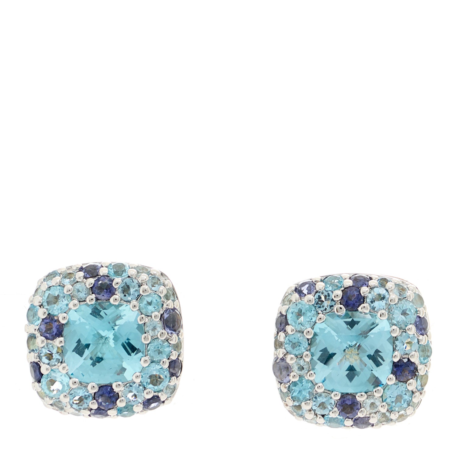 John Hardy Sterling Silver Blue Topaz Aquamarine Iolite Batu Kali Square Earrings 1 of 4