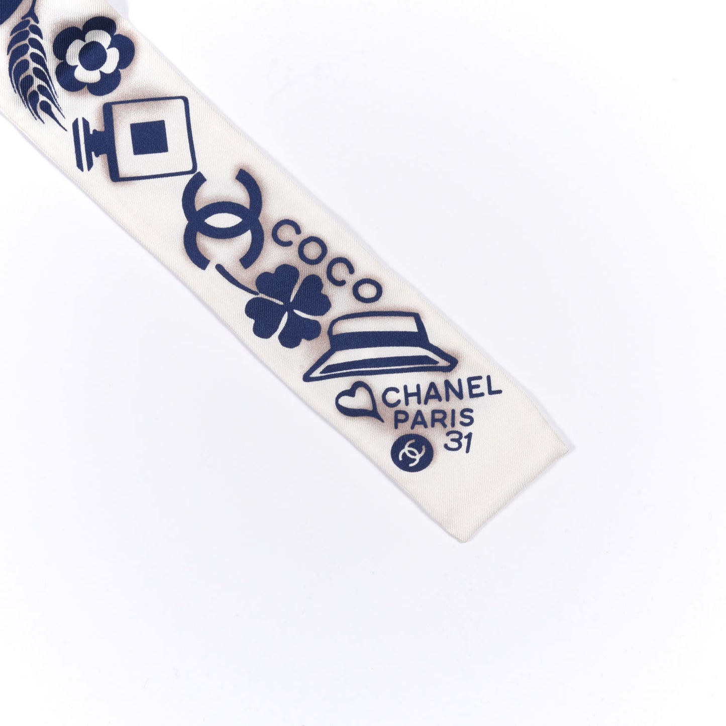 Silk CC Slim Bandeau Scarf White Blue