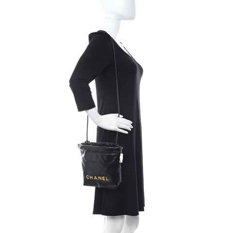 Shiny Calfskin Quilted Mini Chanel 22 Black