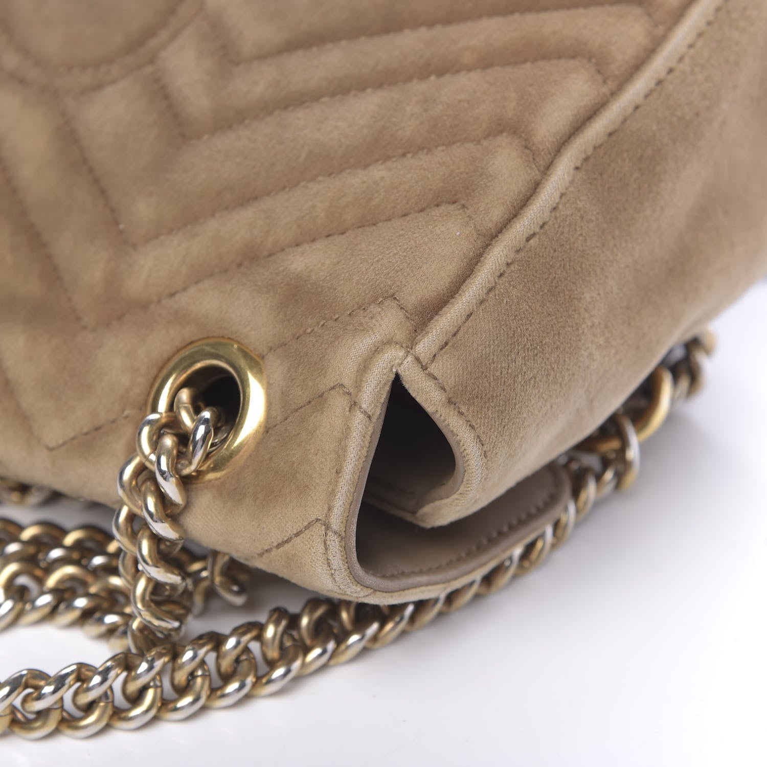 Gucci Velvet Matelasse Small GG Marmont Shoulder Bag Taupe 25 of 29