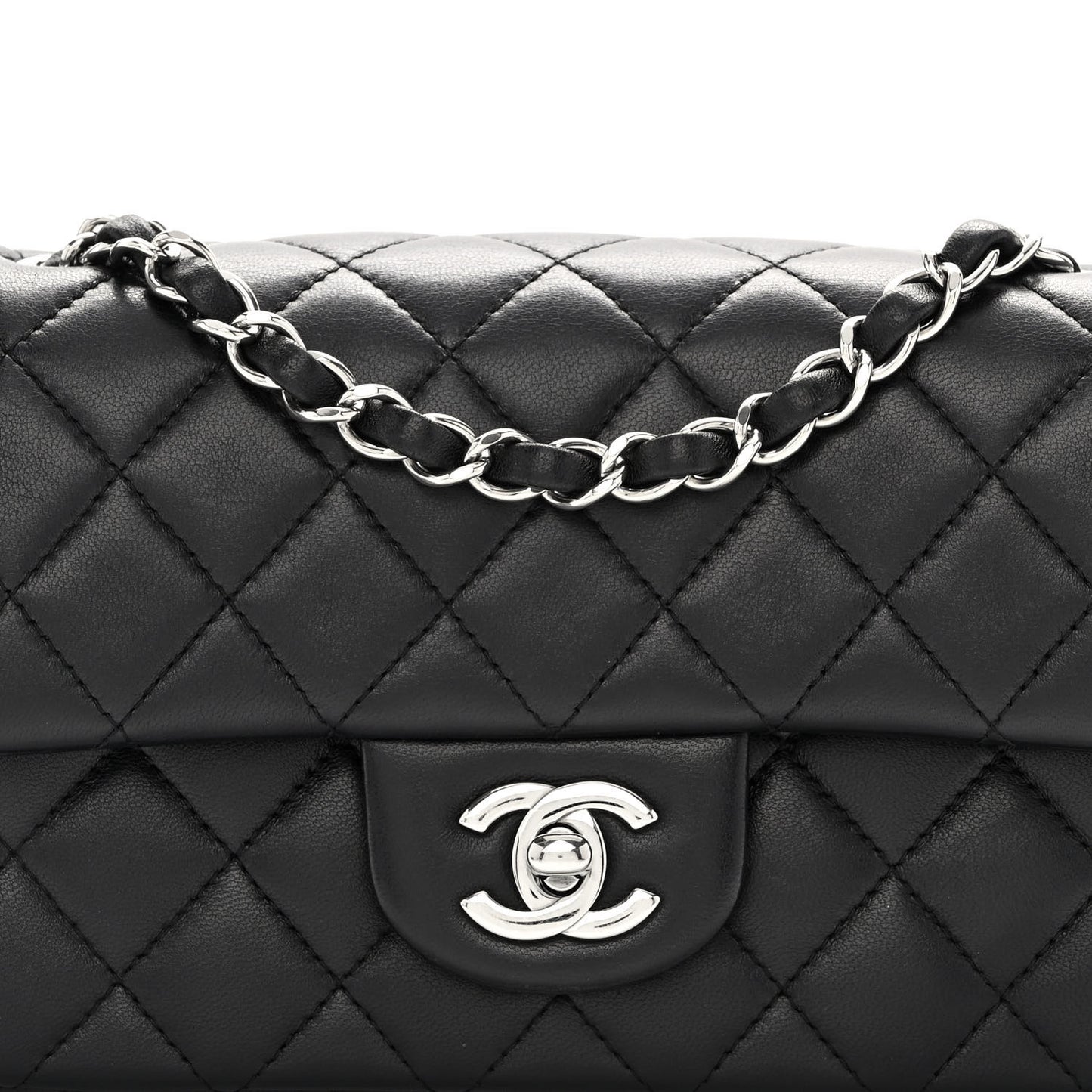 Lambskin Quilted Mini Rectangular Flap Black