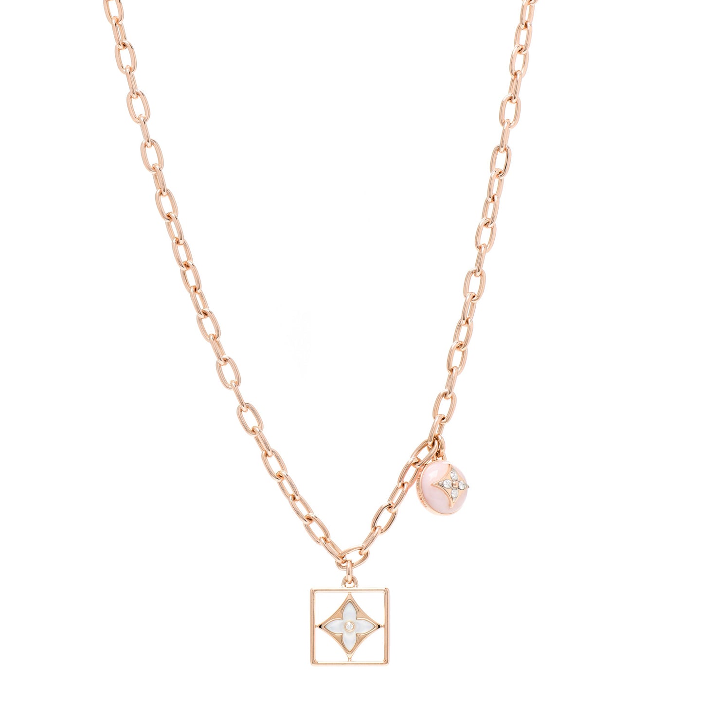 18K Pink White Gold Diamond Pink Opal Mother of Pearl B Blossom Necklace