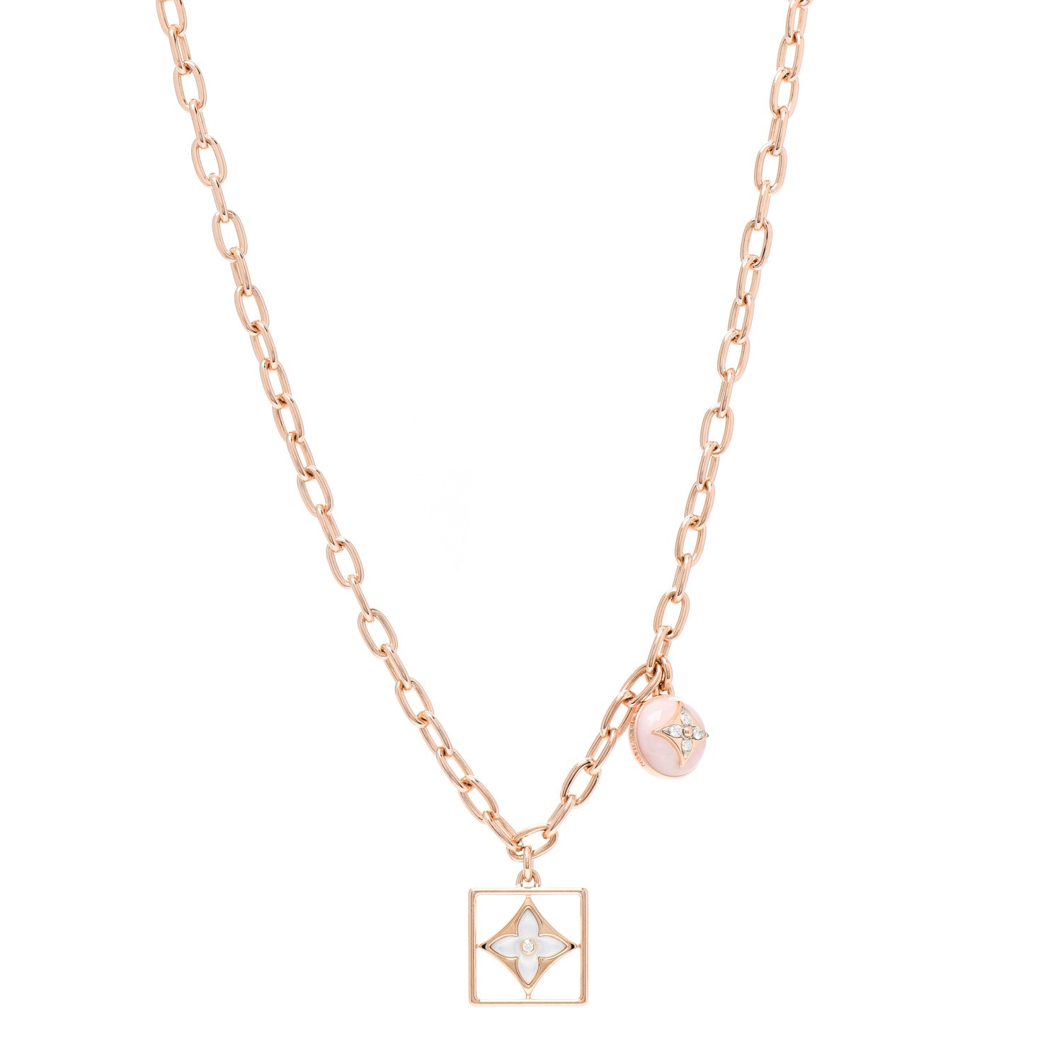 Louis Vuitton 18K Pink White Gold Diamond Pink Opal Mother of Pearl B Blossom Necklace 1 of 4