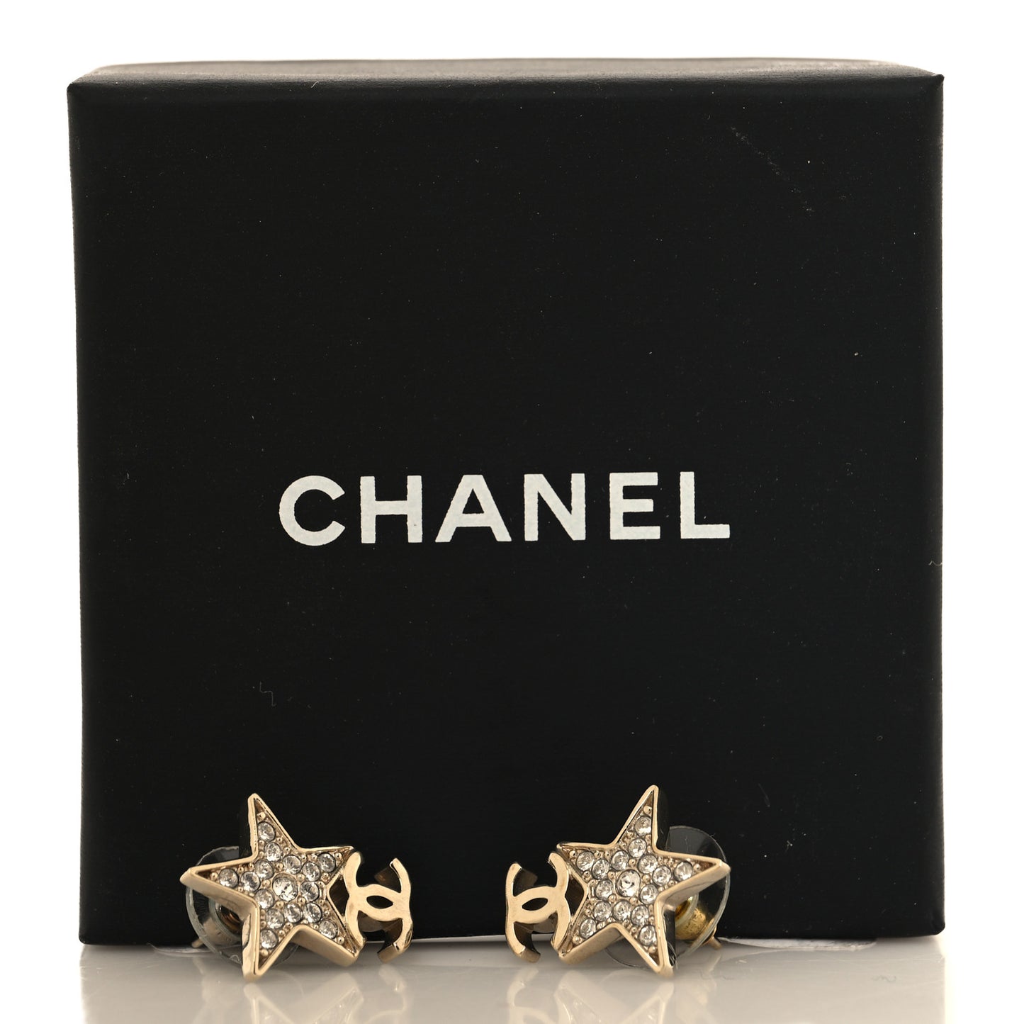 Metal Crystal CC Star Drop Earrings Gold