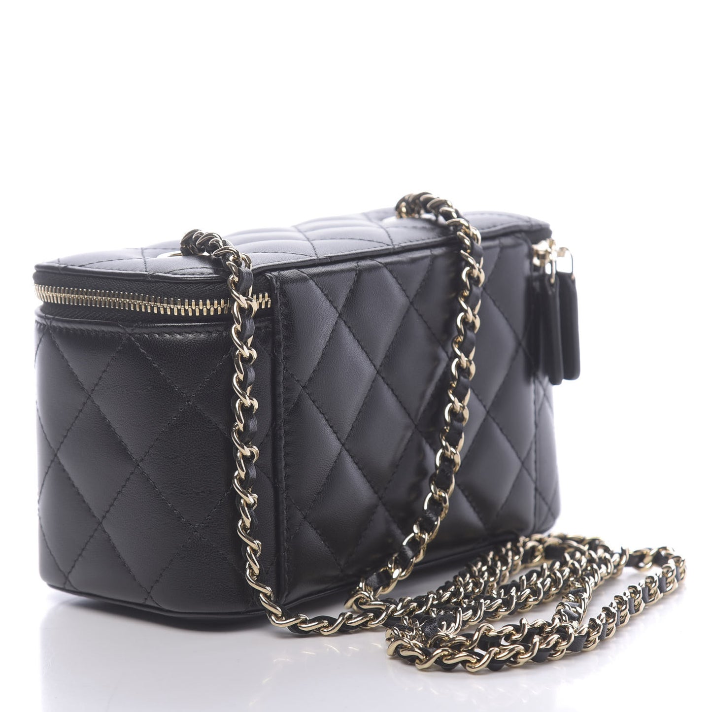 Lambskin Quilted Small Vanity Case With Chain Black