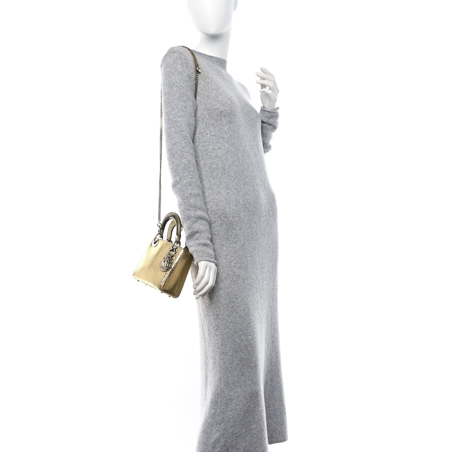 Metallic Snakeskin Mini Lady Dior Gold