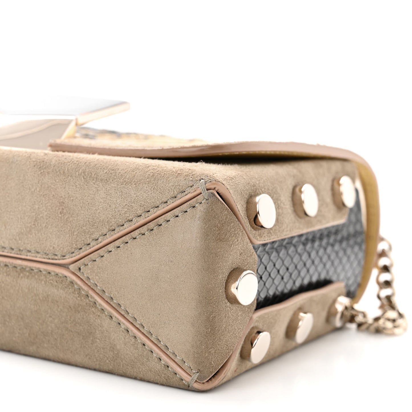 Suede Snakeskin Embroidered Palm Lockett Petite Shoulder Bag Light Khaki Buttercup