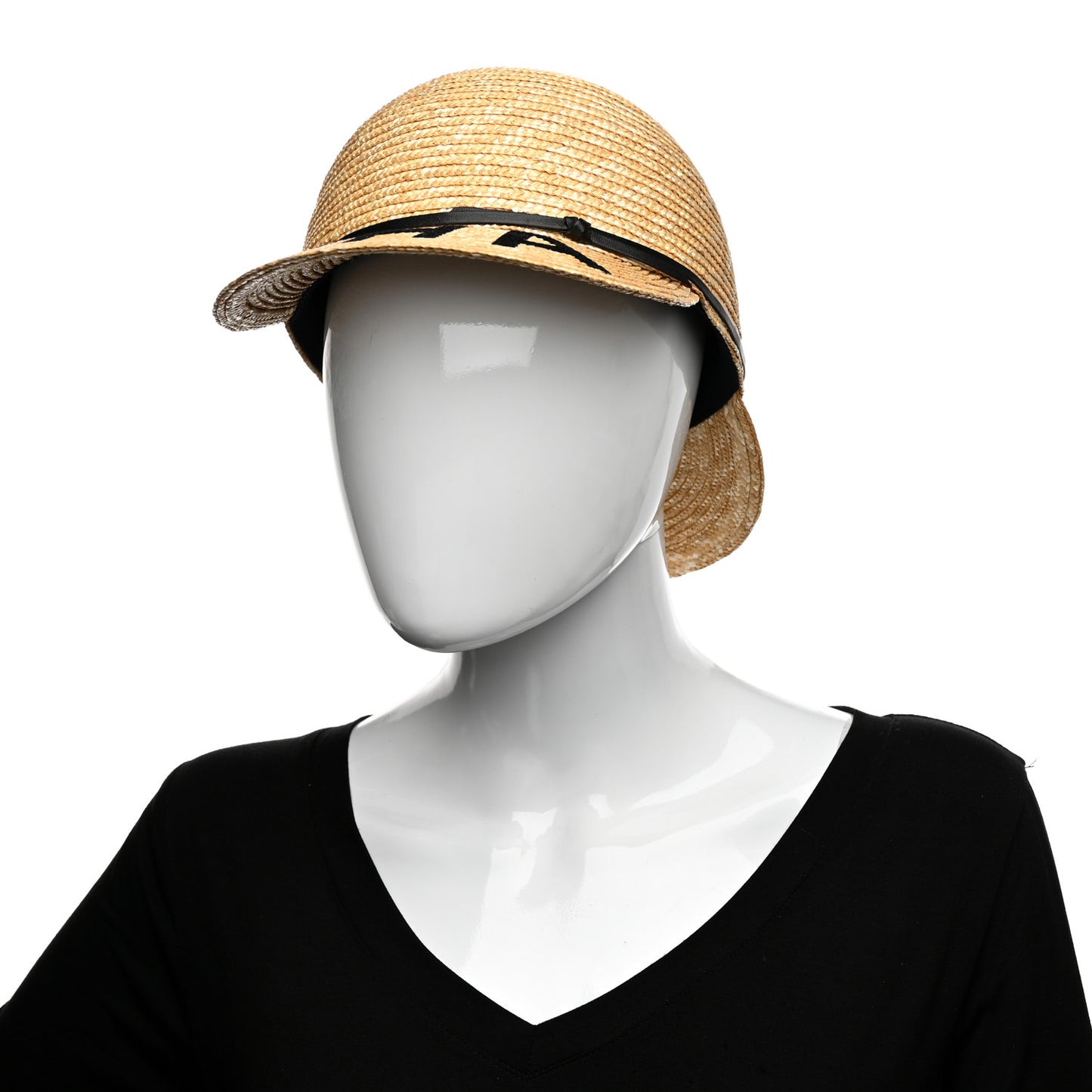Straw Calfskin Logo Visor Hat M Natural Black