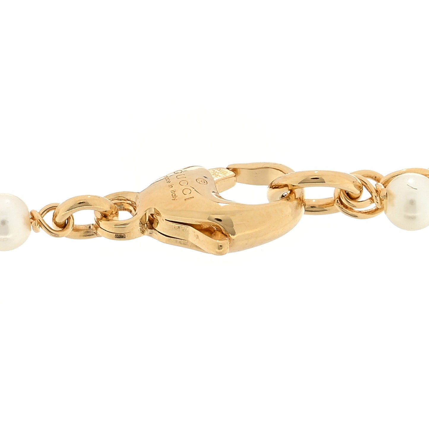 Crystal Pearl Interlocking G Heart Bracelet Gold Red
