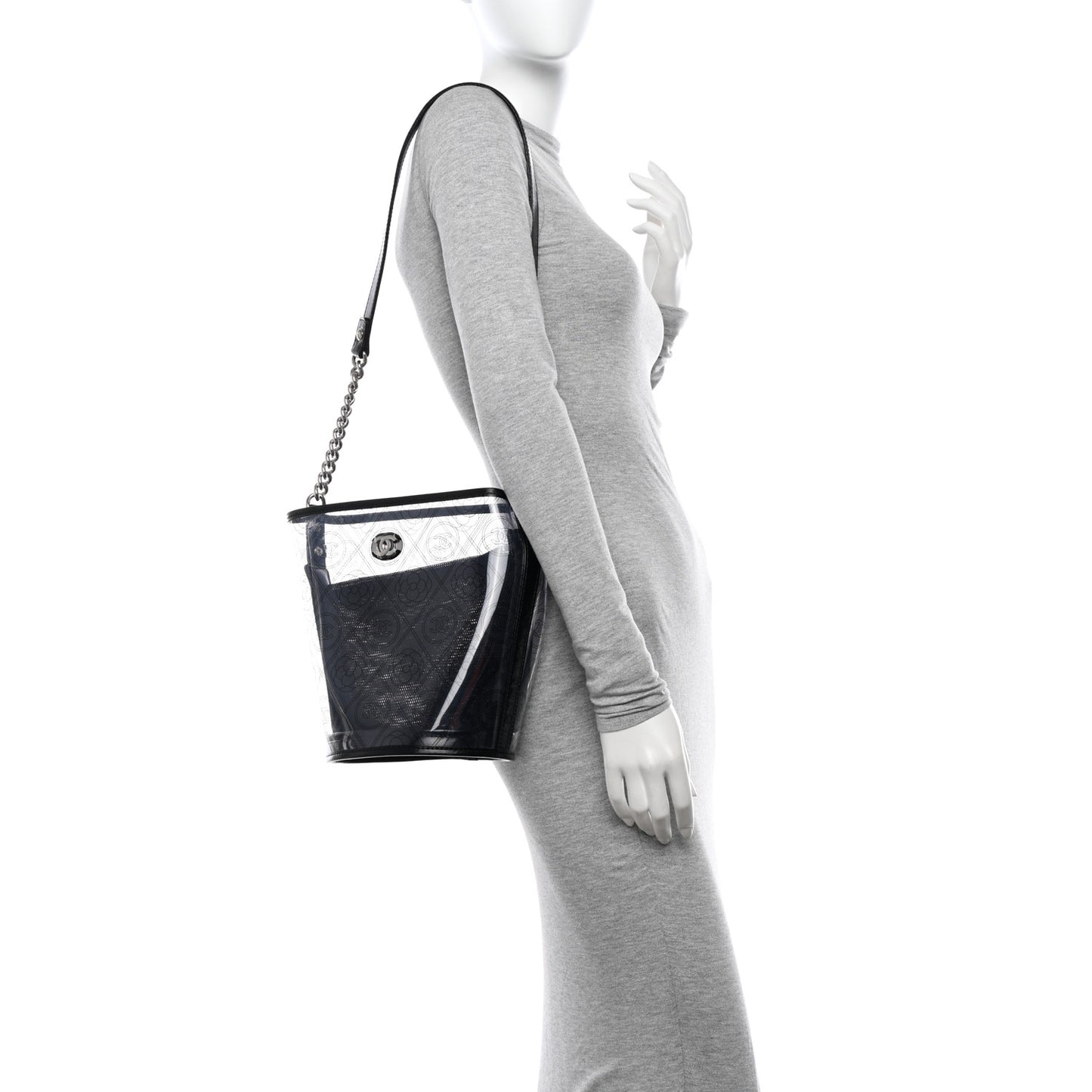 Crumpled Calfskin PVC Bucket Bag Black