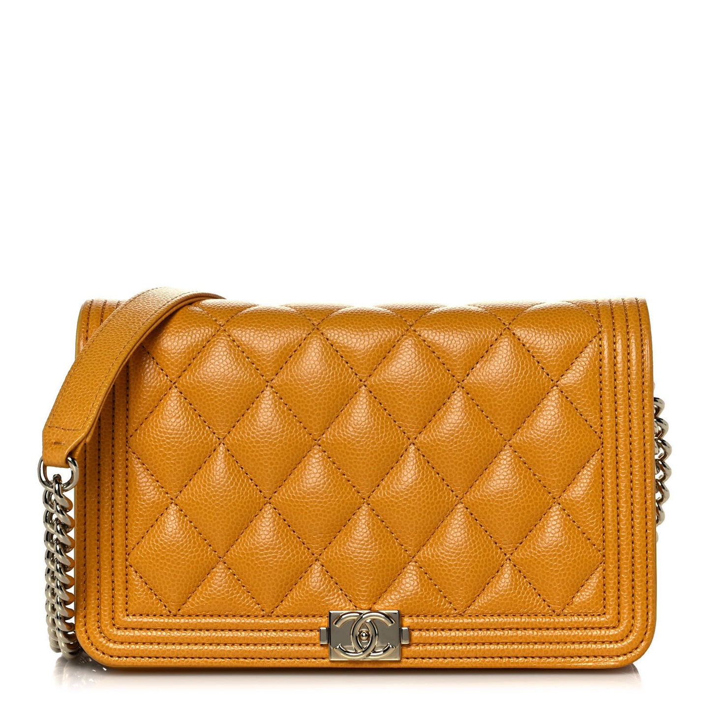 Caviar Quilted Boy Wallet On Chain WOC Yellow