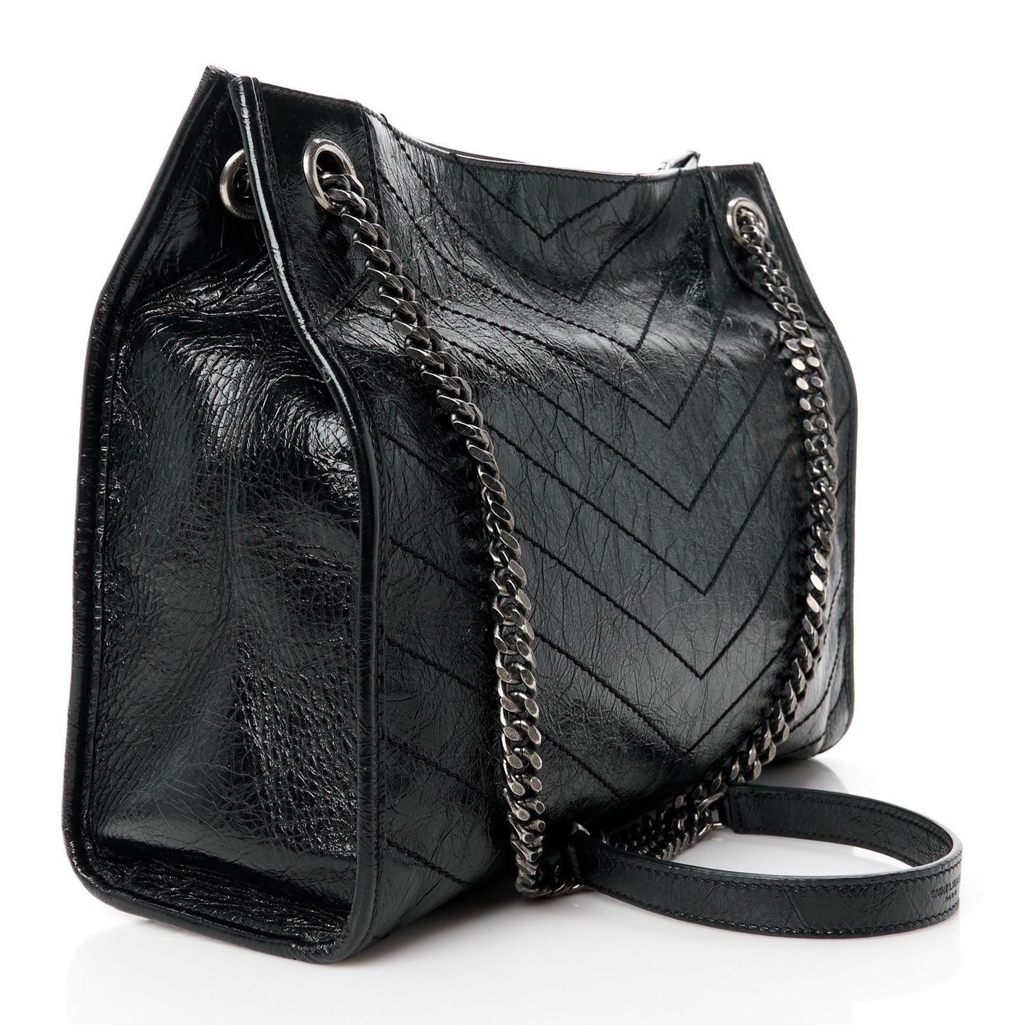 Crinkled Calfskin Matelasse Monogram Medium Niki Shopper Tote Black