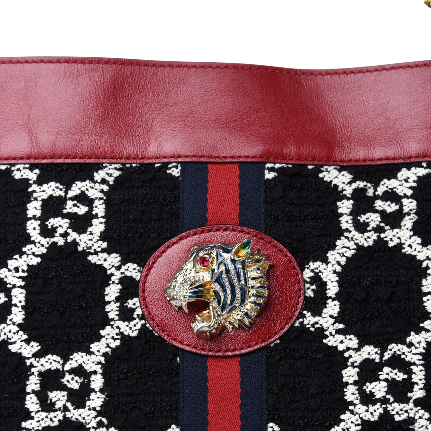 Tweed GG Monogram Large Rajah Chain Tote Romantic Cherry Black White