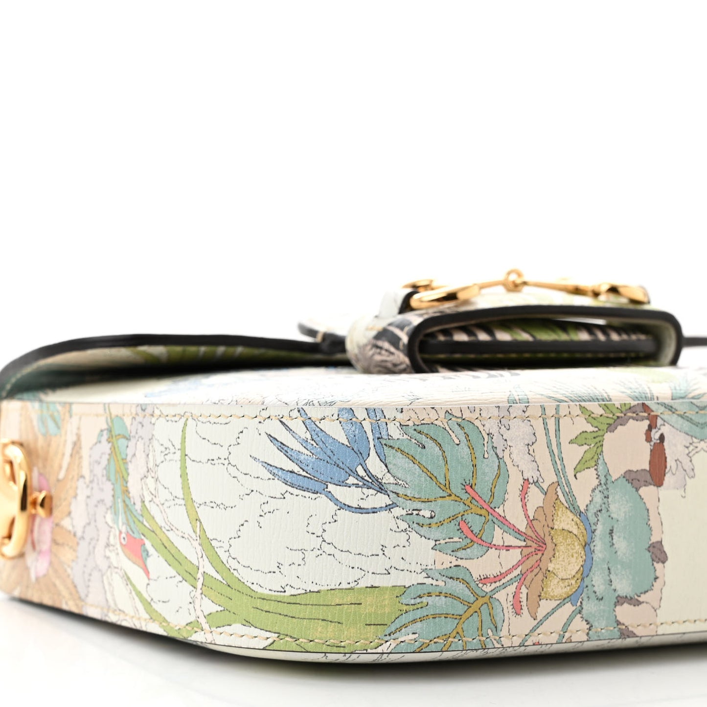 New Shangai Calfskin Tiger Savanah Web Mini Horsebit 1955 Shoulder Bag Chalky White Multicolor