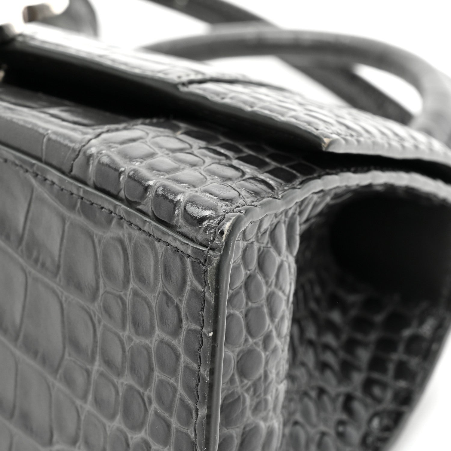Balenciaga Shiny Calfskin Crocodile Embossed Small Hourglass Top Handle Bag Dark Grey 12 of 19