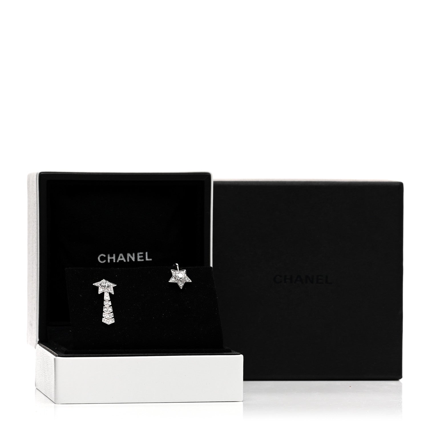 Chanel 18K White Gold Diamond Comete Chevron Earrings 5 of 5