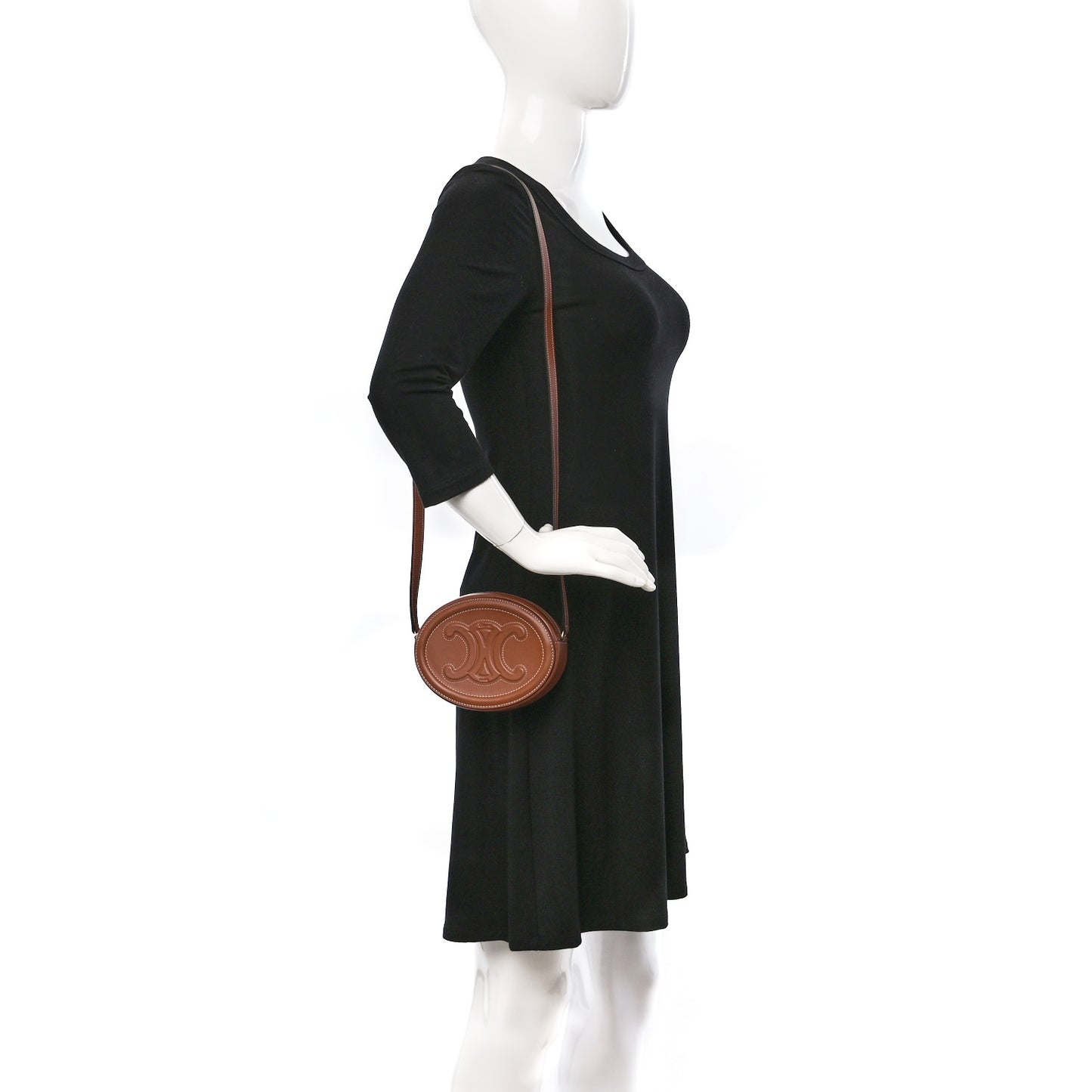 Smooth Calfskin Cuir Small Triomphe Oval Crossbody Purse Tan